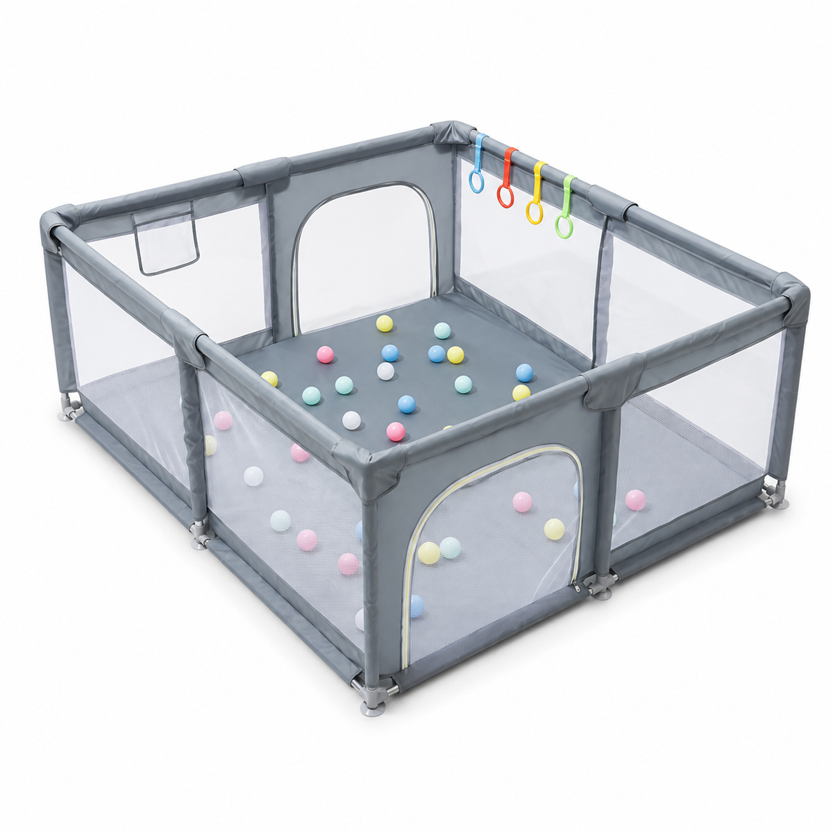 Parc Bébé Pliable Gris avec Barrière de Sécurité