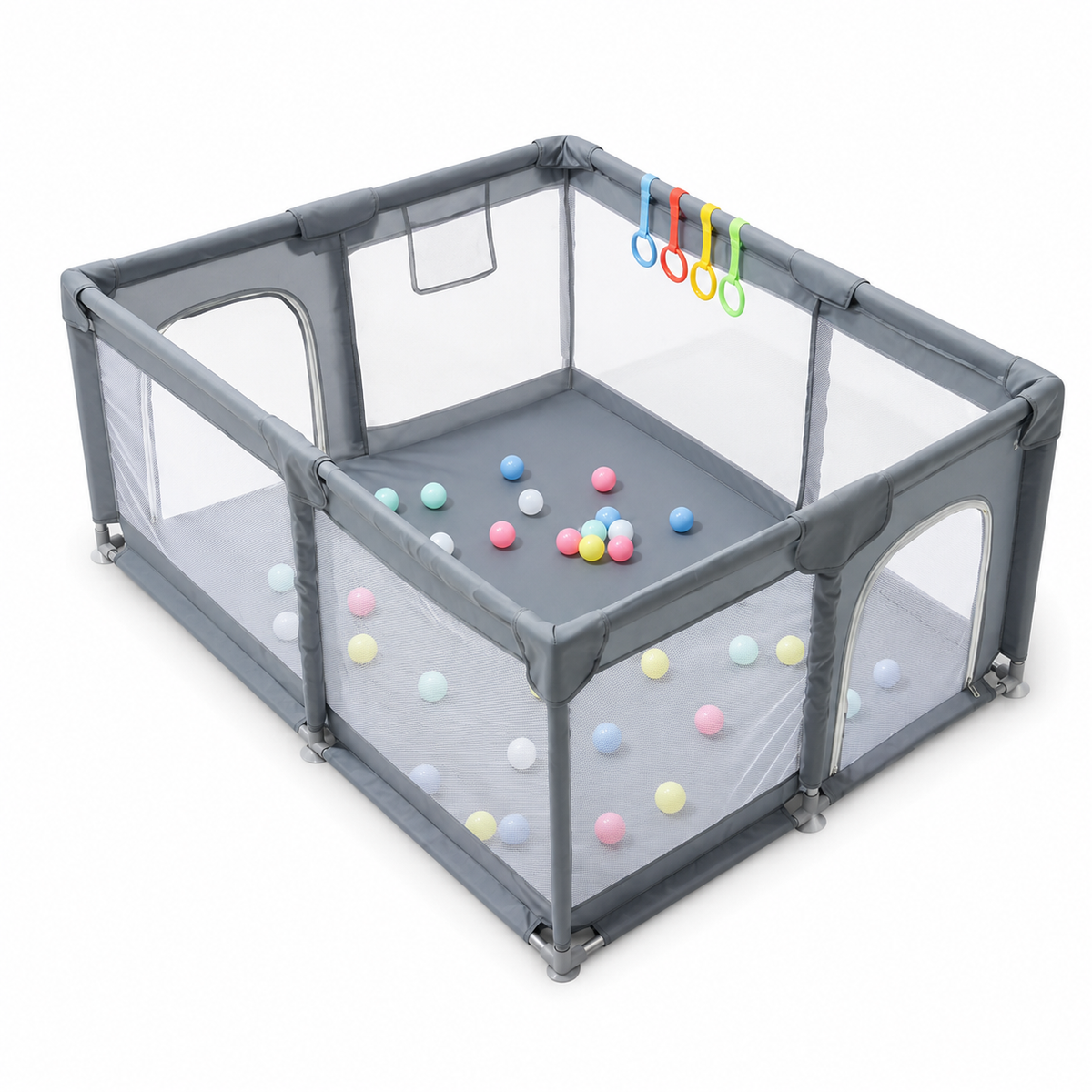 Parc Bébé Pliable Gris avec Barrière de Sécurité