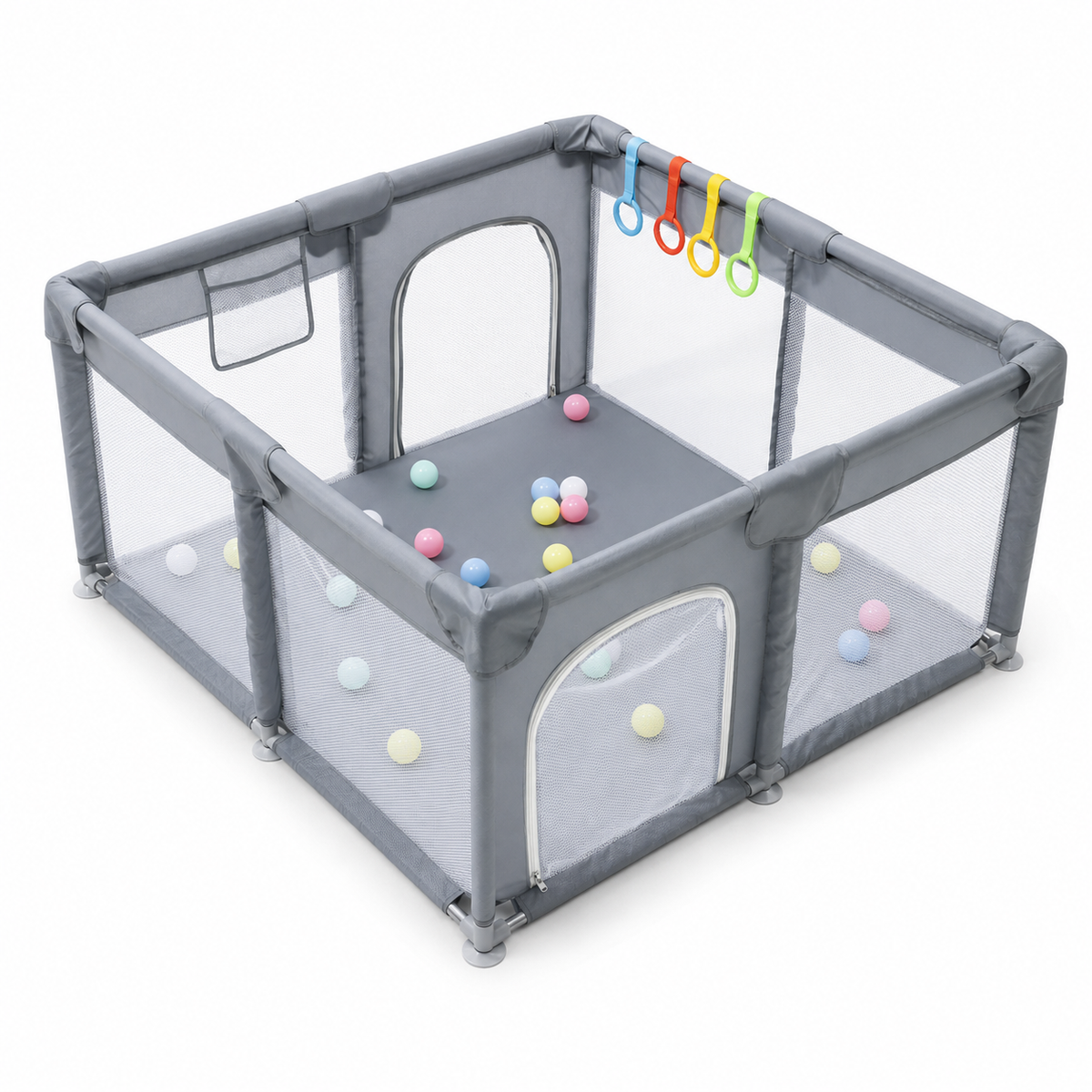 Parc Bébé Pliable Gris avec Barrière de Sécurité