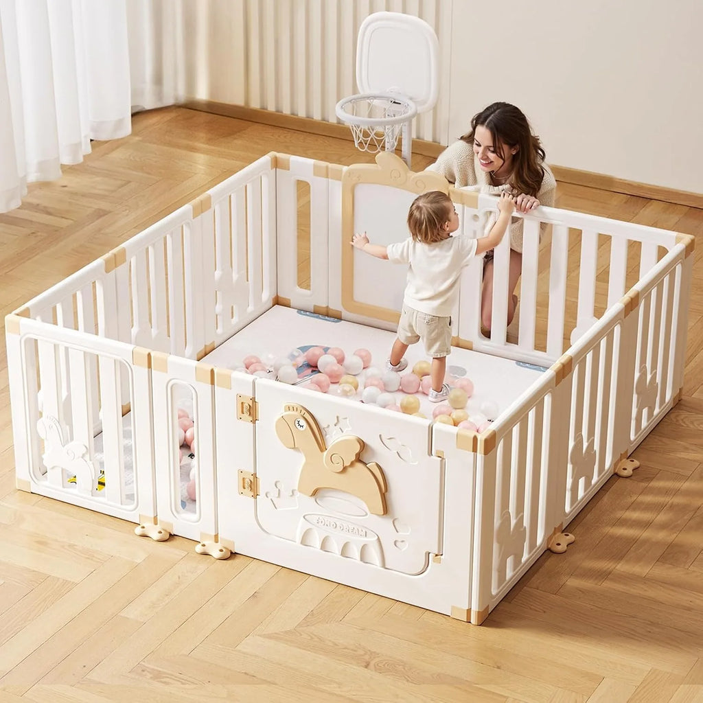 Parc Bébé Pliable 12 Panneaux pour Intérieur et Extérieur