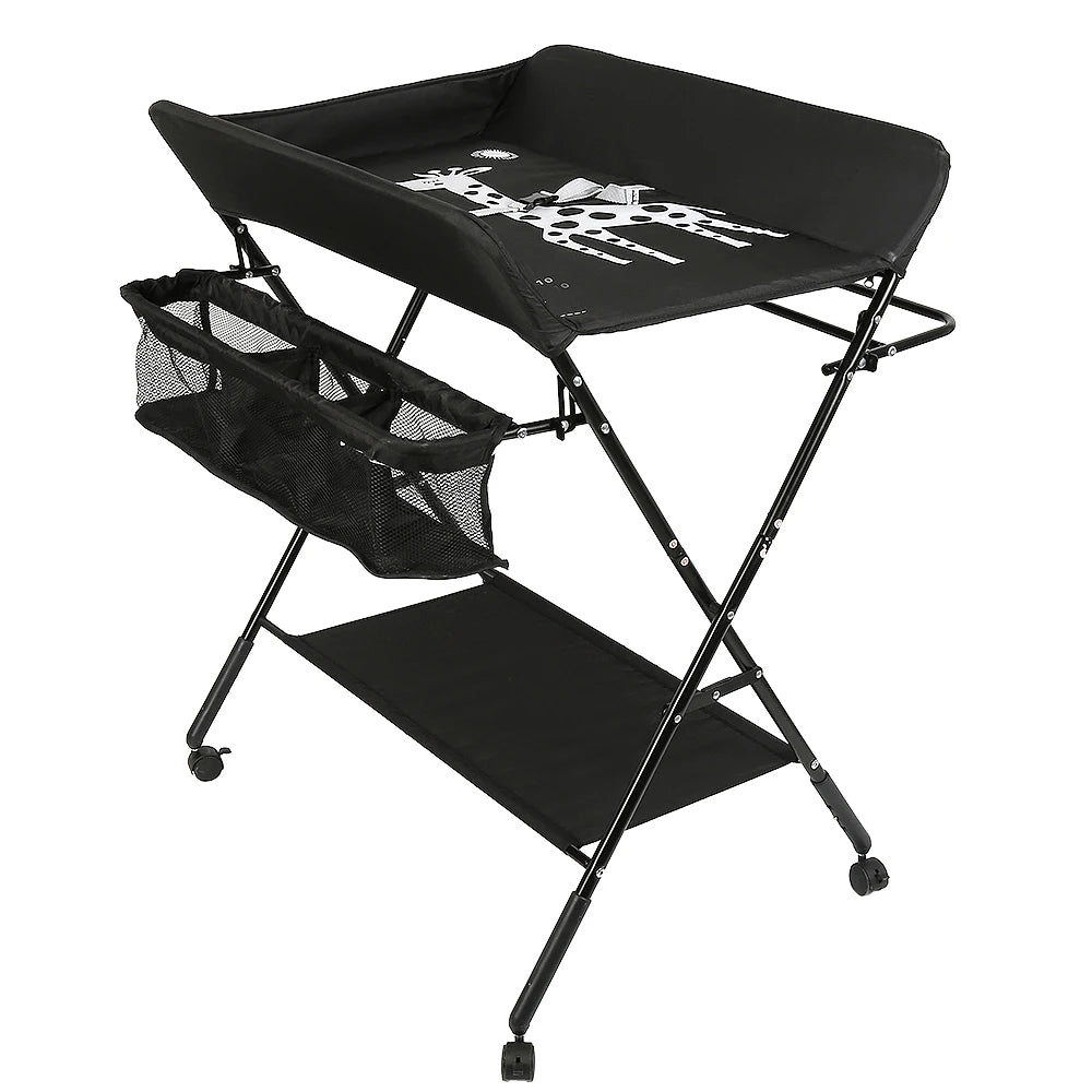 Table à Langer Pliable à Roulettes avec Panier de Rangement
