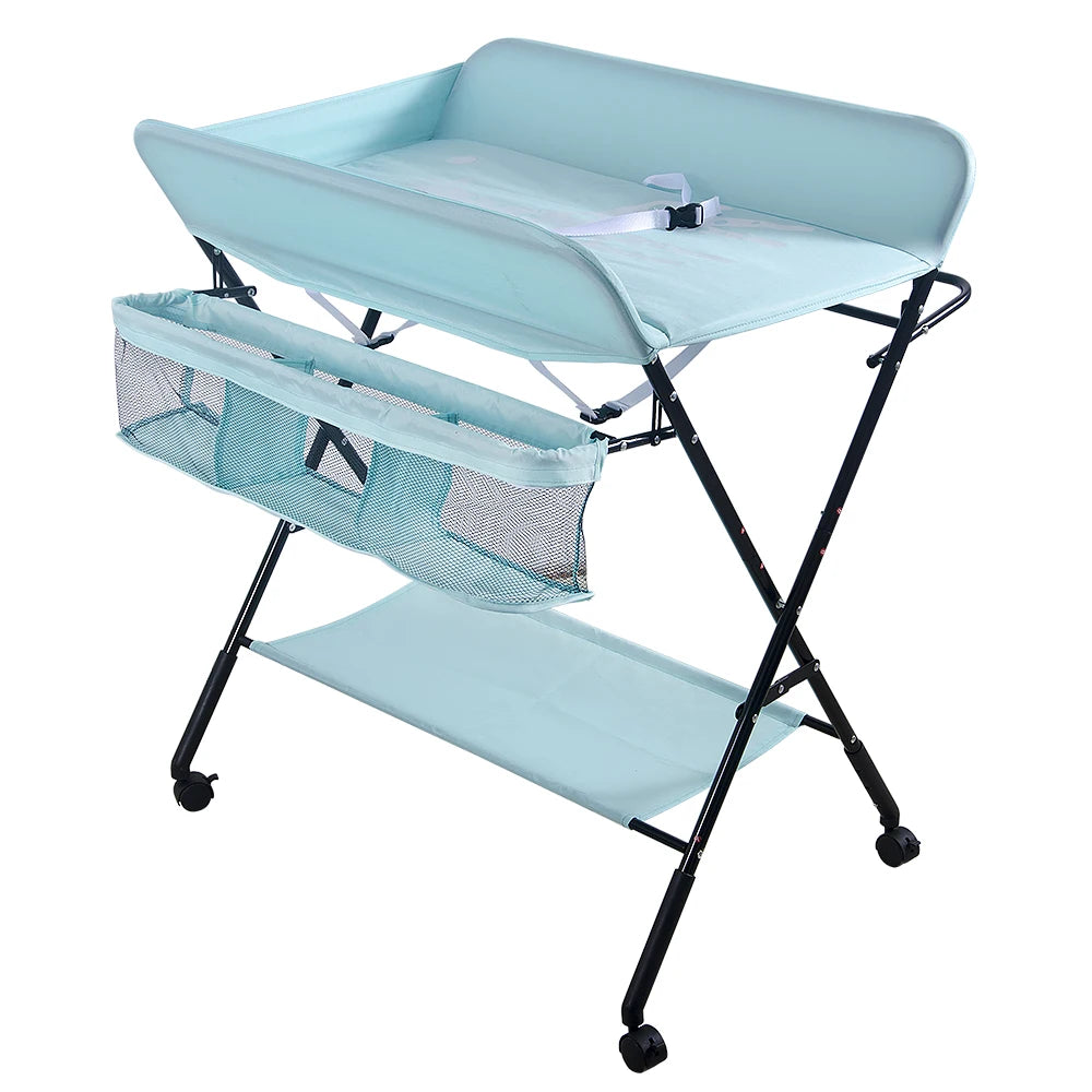 Table à Langer Pliable à Roulettes avec Panier de Rangement