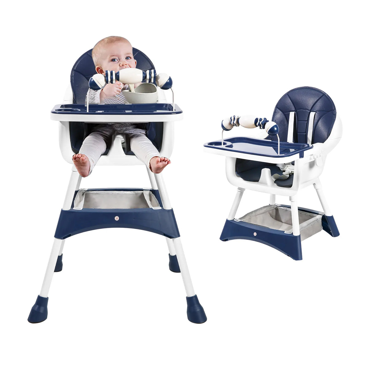 Chaise Haute Bébé Convertible avec Plateau Double et Rangement Jouets - photo 7