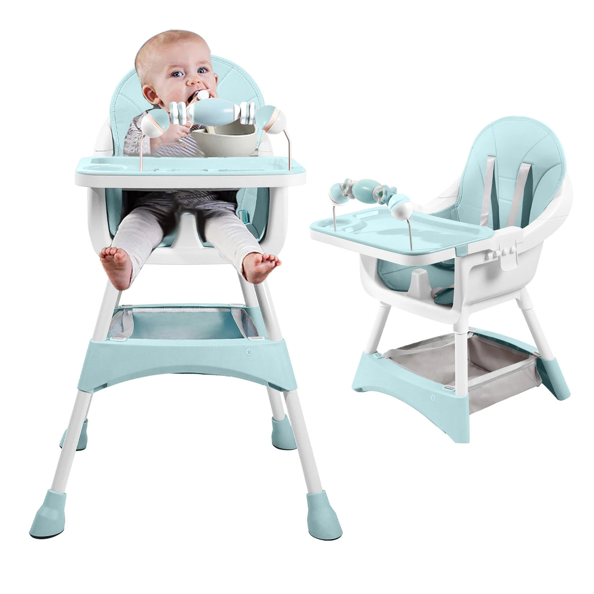 Chaise Haute Bébé Convertible avec Plateau Double et Rangement Jouets - photo 10
