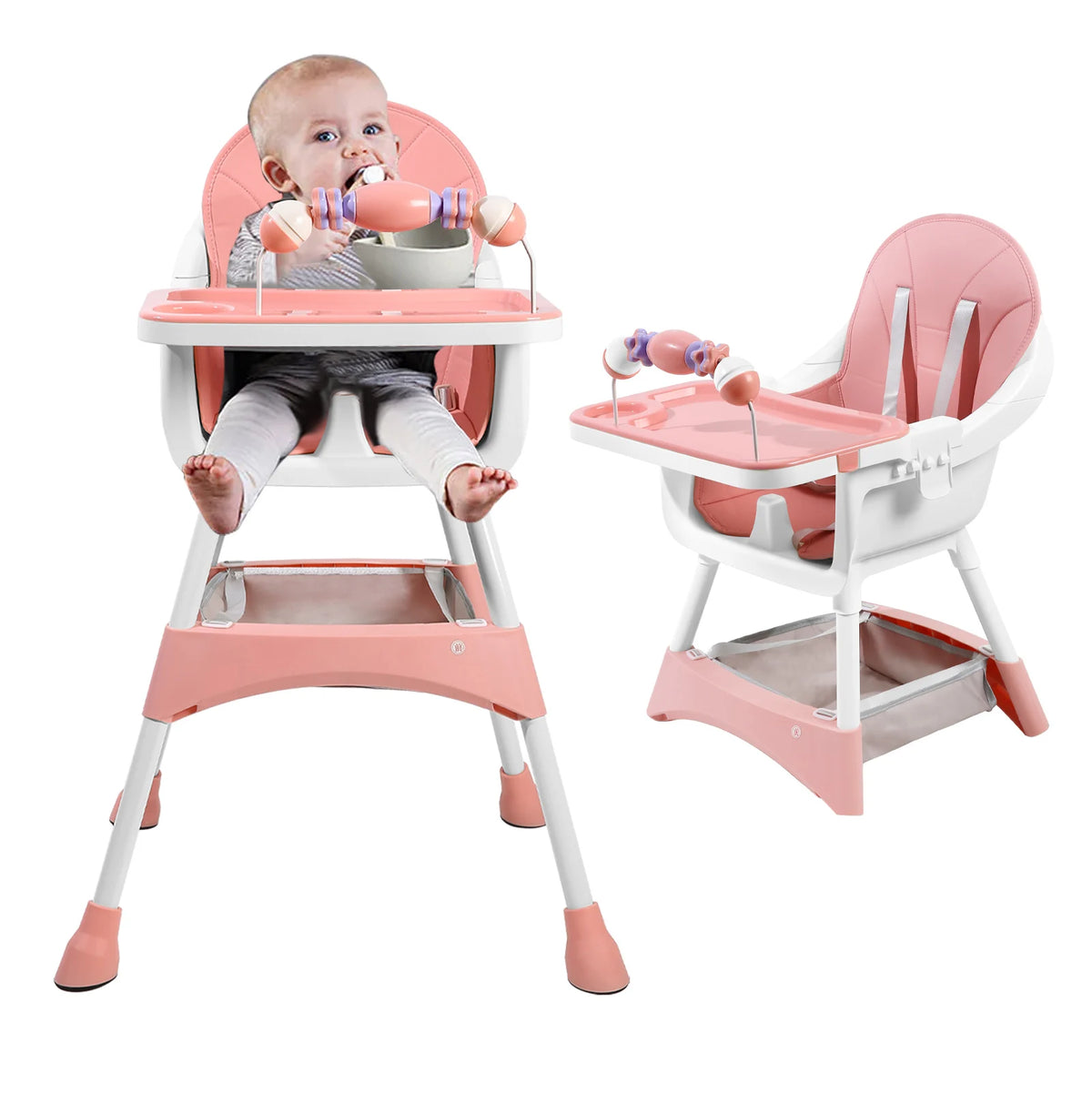 Chaise Haute Bébé Convertible avec Plateau Double et Rangement Jouets - photo 8